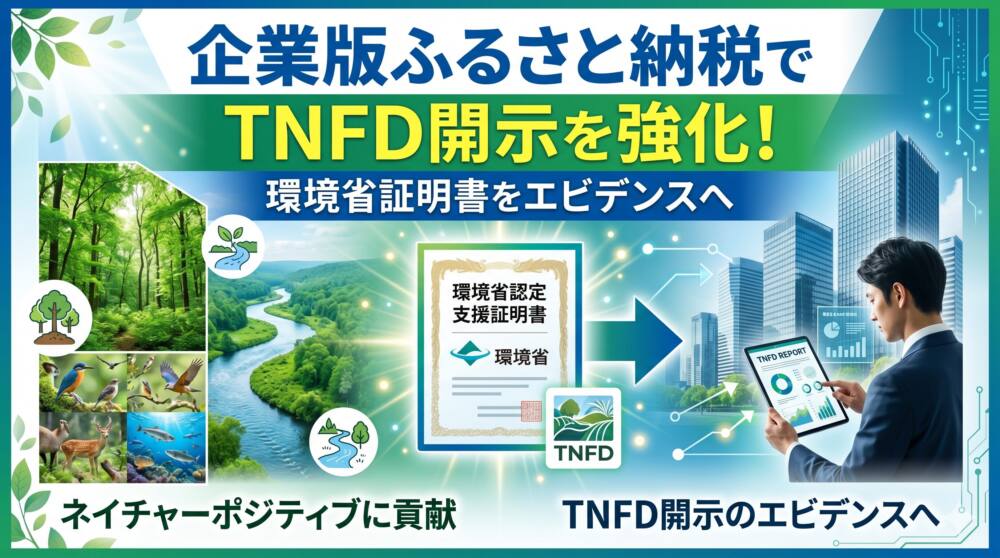自然共生サイト「支援証明書」取得プログラムを活用して国認定「自然共生サイト」への支援で、公式な【支援証明書】を発行することができます。
IT企業をはじめとする「土地を持たない企業」の新しいESG戦略として活用してみませんか。
カーボンニュートラル（気候変動）に続き、いま世界的な潮流となっているのが「ネイチャーポジティブ（生物多様性の回復）」です。
TNFD（自然関連財務情報開示タスクフォース）への対応など、企業は自社の事業が「自然に与える影響」を開示し、保全へ貢献することを強く求められる時代になりました。

しかし、多くの企業（特にIT企業やサービス業など）には、共通する大きな壁があります。
「自社に山林や豊かな土地がない。一体どうやって生物多様性に貢献すればいいのか？」

その具体的な答えとなるのが、環境省の推進する「自然共生サイトに係る支援証明書」制度です。